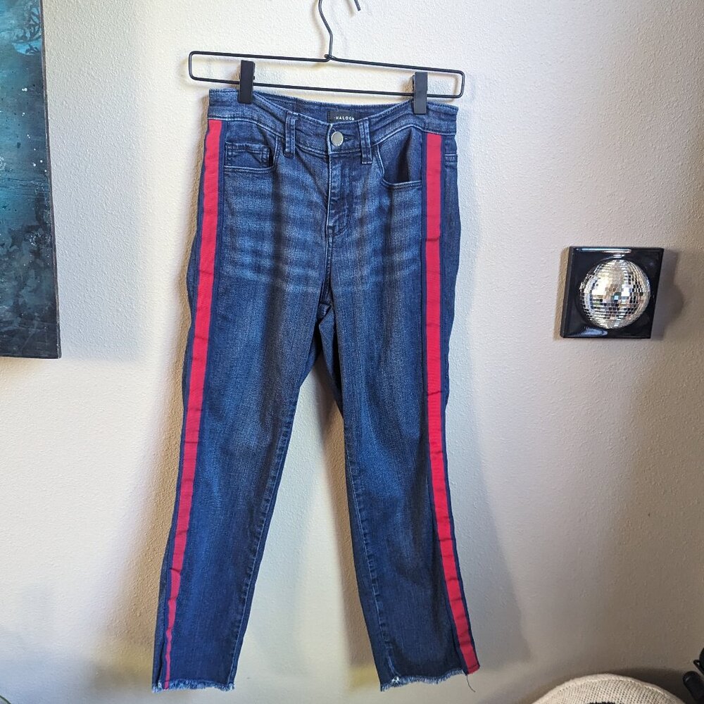 Excellent Cond. Halogen Straight Cropped Denim Jeans w/Ribbon Stripe Size 25 Pet